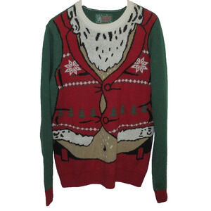 Ugly Christmas Sweater Fat Santa Belly in Vest Red Green Party size Medium